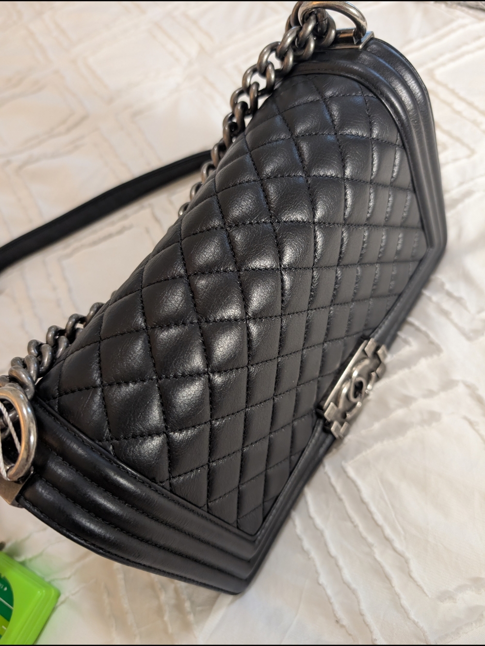 Chanel Black Quilted Leather Boy Bag with Chain Strap - Picture 10 of 17